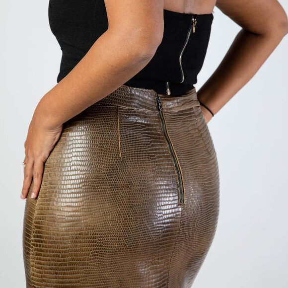 Vintage Max Azria - CHINO IGUANA EMBOSSED LEATHER SKIRT - 4 - Picture 2 of 2